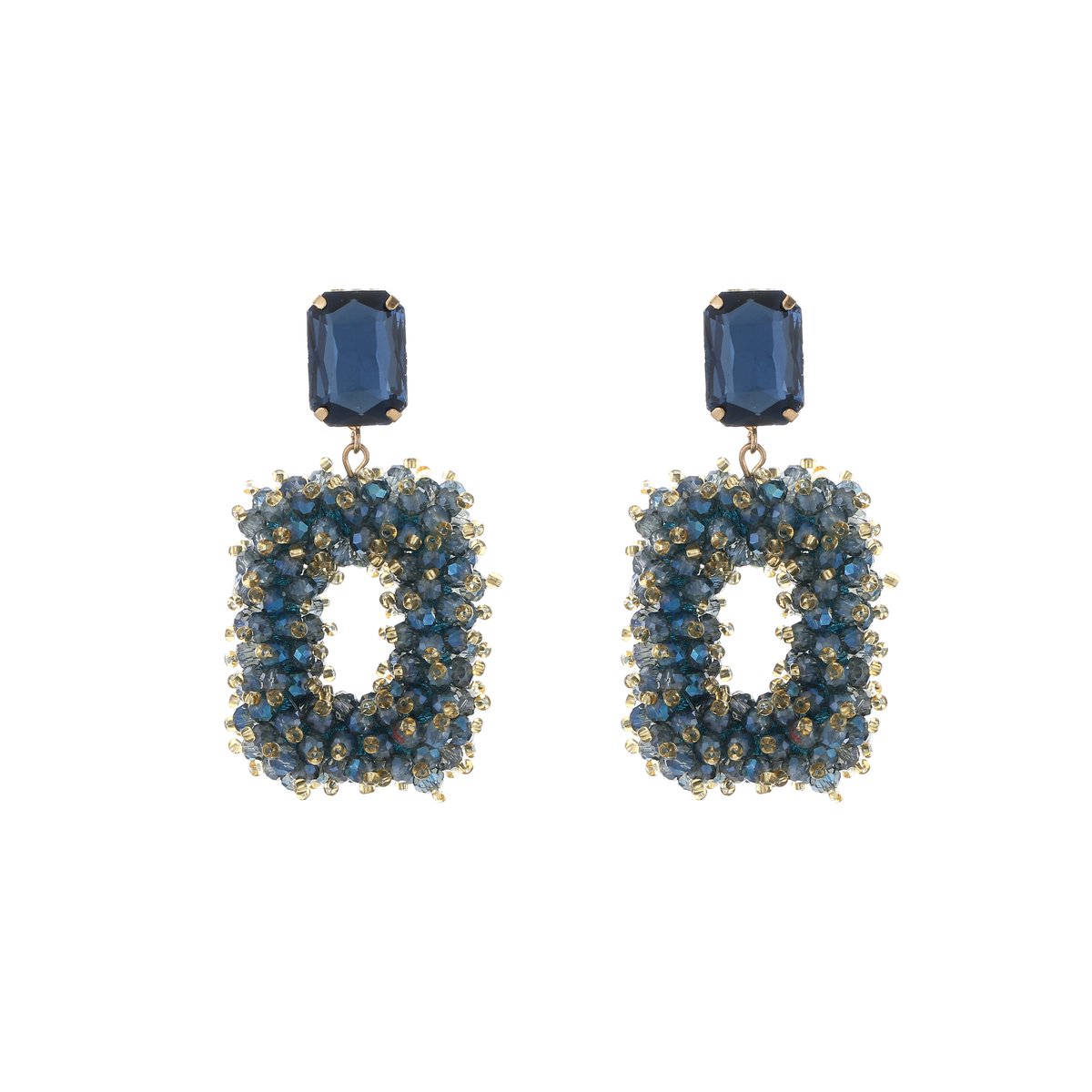 Crystal Beads Statement Oorhangers – Elegante & Glinsterende Feestelijke Oorbellen - Navy
