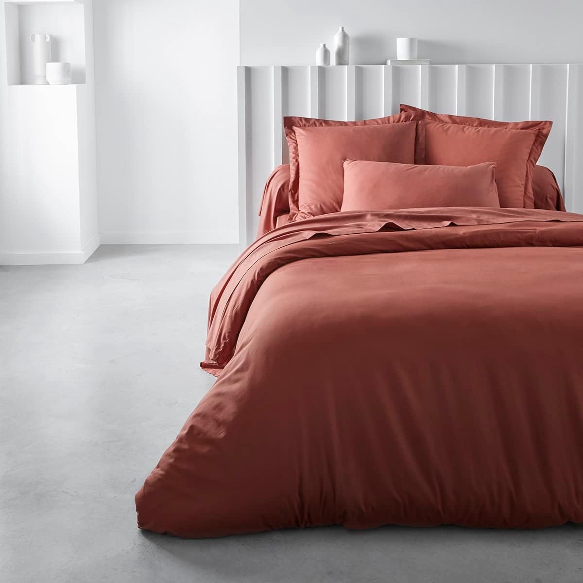 SnelShoppen - Fitted Sheet 160 x 200 cm voor Tweepersoonsbed, 100% Katoen, Effen Terracotta, Machinewasbaar, Duurzaam en Comfortabel, Hoogte 23 cm