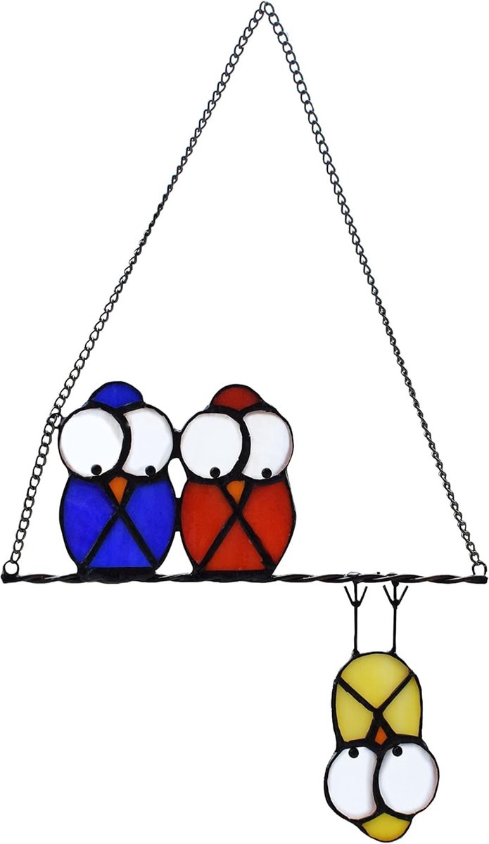 SnelShoppen - Multi-kleurige Uil op Draad Gekleurd Glas Raamdecoratie, Schattige Vogel Suncatchers voor Wanddecoratie, 18x18 cm, Perfect als Cadeau vo