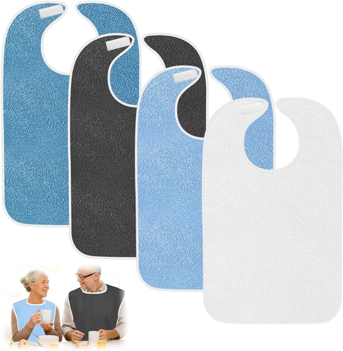 Thijox - 4 Herbruikbare Volwassen Slabbetjes 75x45cm Met Klittenbandsluiting | Kledingbeschermer Voor Senioren, Gehandicapten, Hulpbehoevenden | Micro