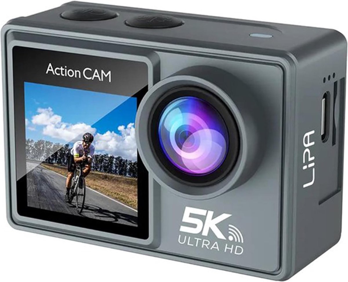 Thijox - 5K Action Camera Waterdicht met Dual Screen, IMX Sensor, Wifi, 21 Accessoires, 4K 60 FPS, EIS, Slow Motion en Time-Lapse - Perfect voor Avont
