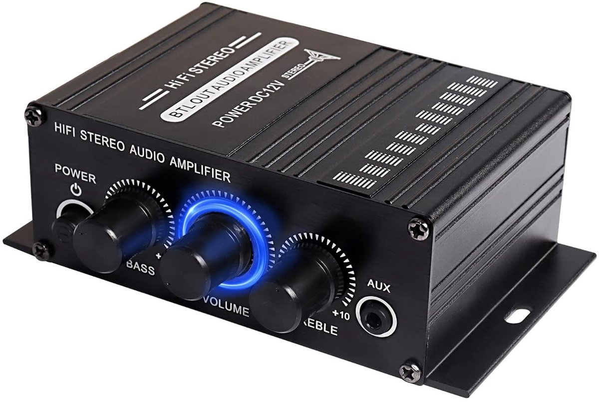 SnelShoppen - 12V Hi-Fi Mini Stereo Audio Versterker voor 2 Kanaals Auto, Hoog Bass Amp voor Feest, Camping en Thuisgebruik