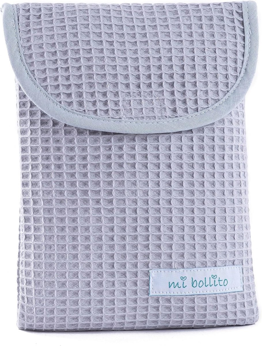 SnelShoppen - Opbergzak voor luiers en babydoekjes, 100% katoenen wafelstof, snel sluiting, praktisch en elegant, lichtgrijs, ideaal voor ouders