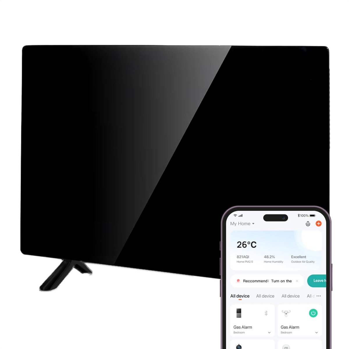 SnelShoppen - Infrared Heating Panel 480W - Verplaatsbare Elektrische Verwarming - Zwart - Ideaal voor Bureau, Zitgedeelte, Bed - Focus op Directe War