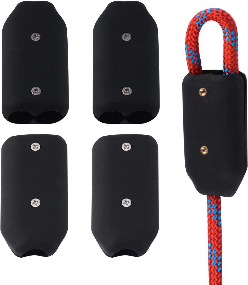 SnelShoppen - 4 Stuks Herbruikbare Rope Clips - Zwarte Touwklemmen - Verstelbare Connector Klem voor Nylon en Plastic Gevlochten Touw 11-12mm - Perfec