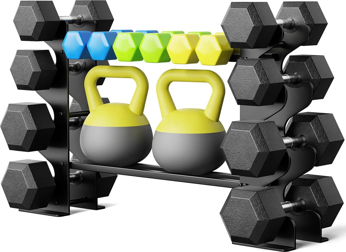 SnelShoppen - 4 Tier Dumbbell Rack voor Thuis Gym - Compacte Dumbbell Houder voor Vrije Gewichten, Stalen Opslagrek voor Neopreen en Hex Dumbbells - 1