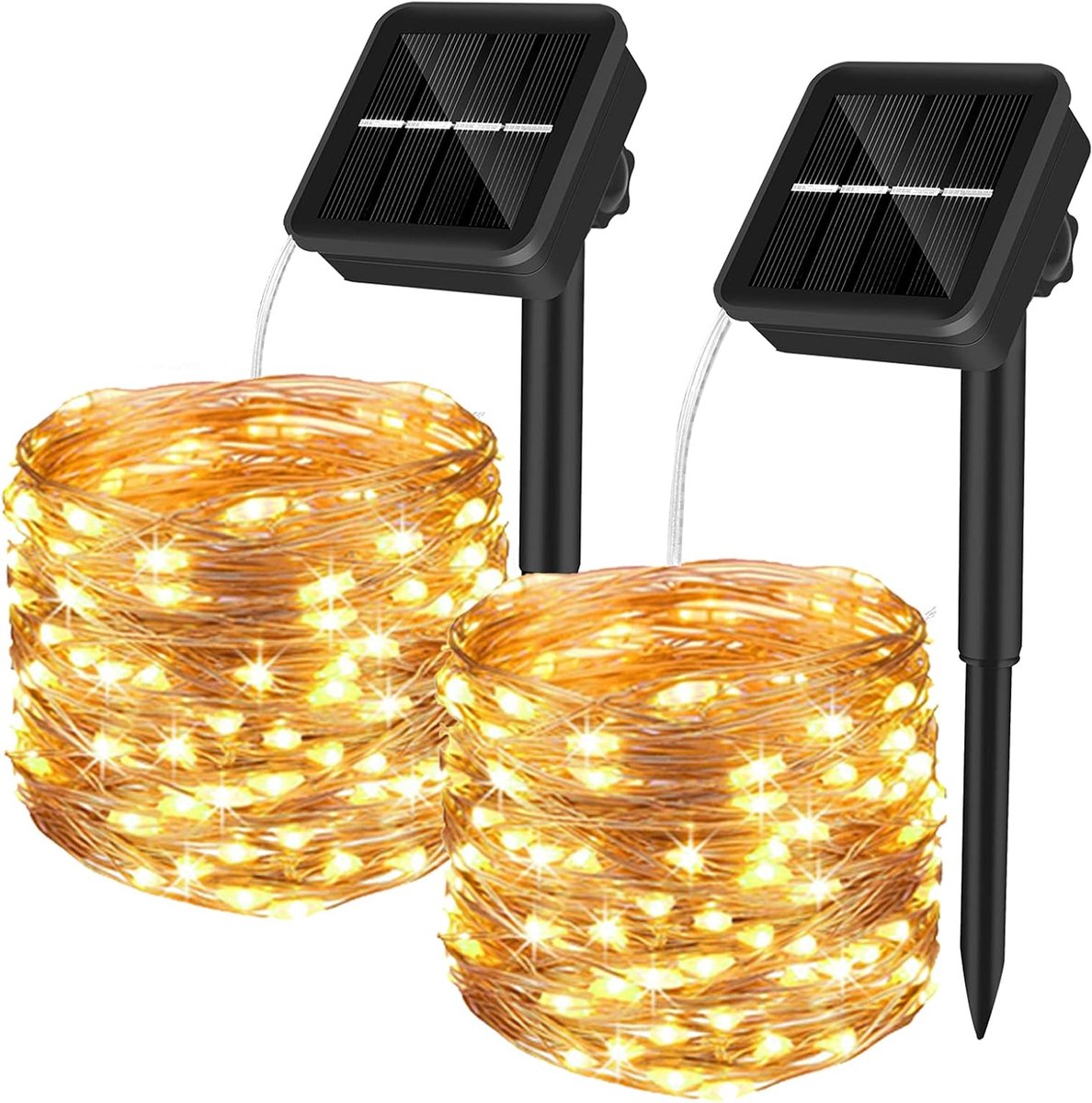 SnelShoppen - 2 x 10 m 200 LED Solar Fairy Lights - Warm Wit - Waterproof IP65 - 8 Modes - Tuin, Patio, Kerst, Buitenverlichting