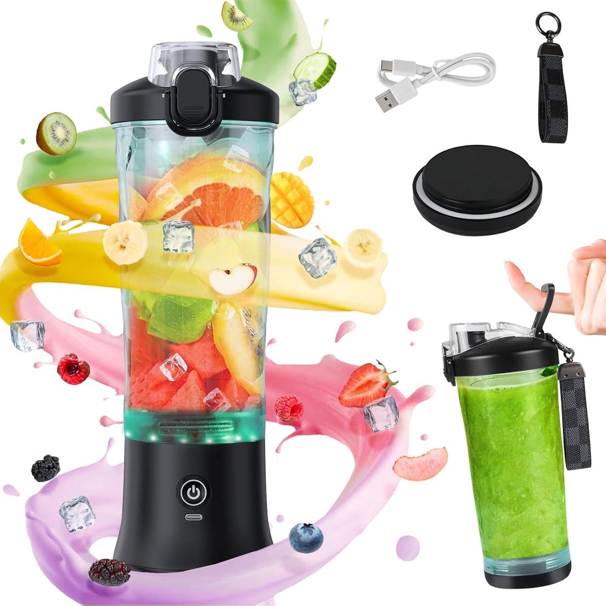 SnelShoppen - Draagbare Smoothie Maker 600ml - USB Oplaadbare Juicer met 6 Roestvrijstalen Bladen - Ideaal voor Gym, Kantoor en Reizen - Zwart