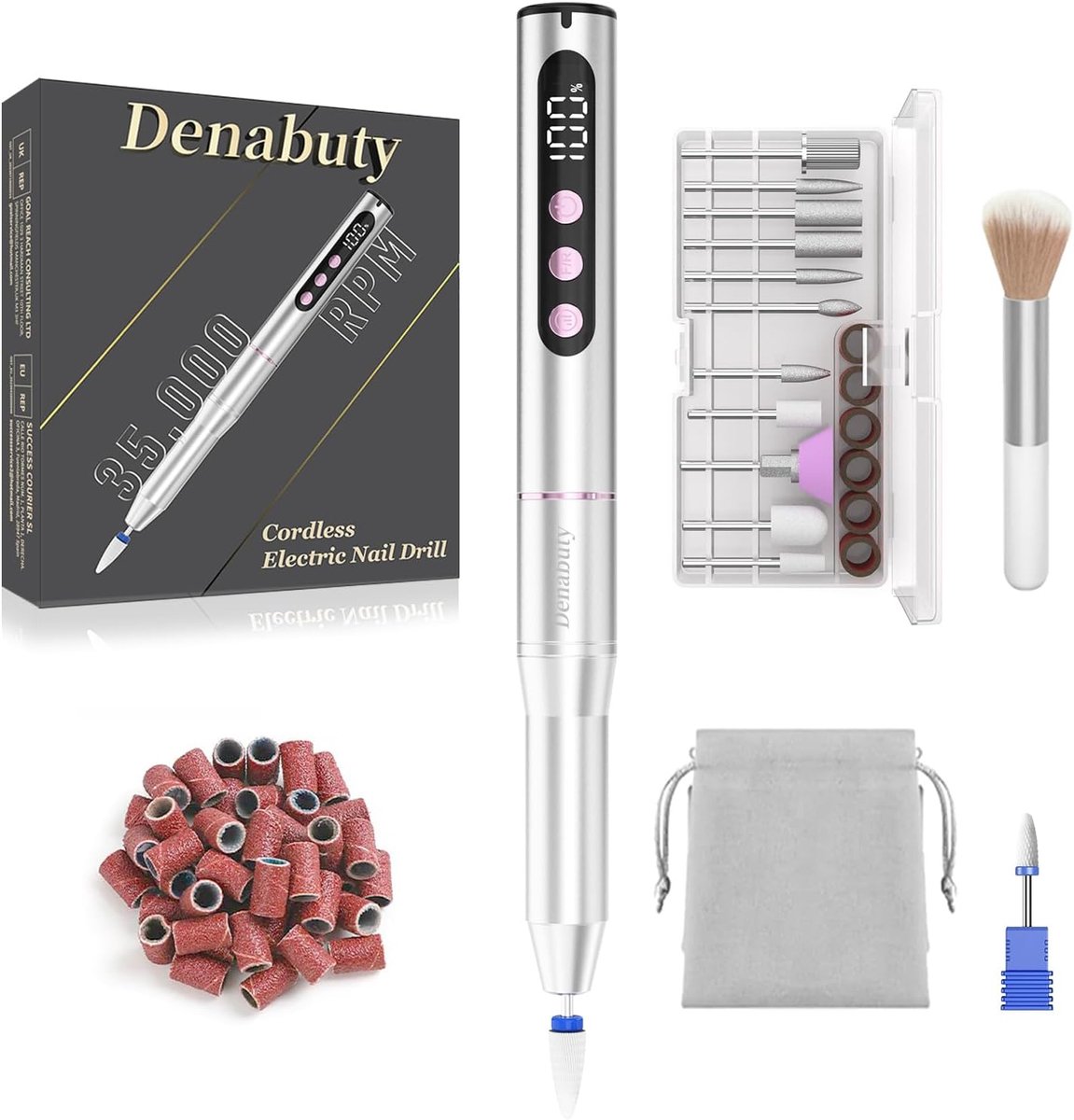 SnelShoppen - Professionele Draadloze Nagelvijl - Elektrische Nageldrill Set voor Manicure en Pedicure - 35.000 RPM - Oplaadbaar met LED Display - Per