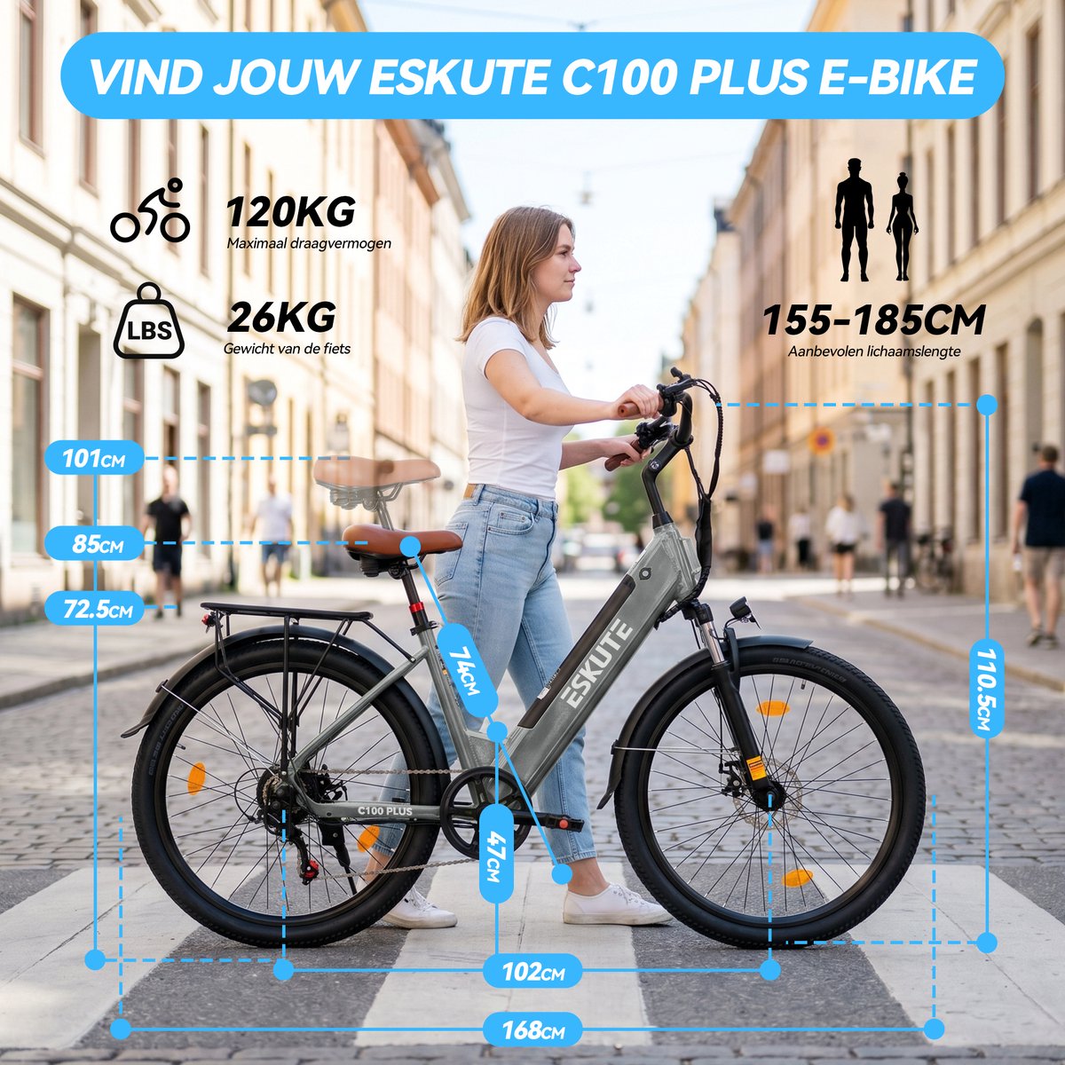 SMARTAI E-bike - 26 inch elektrische fiets - tot 100km - Grijs thumbnail 5