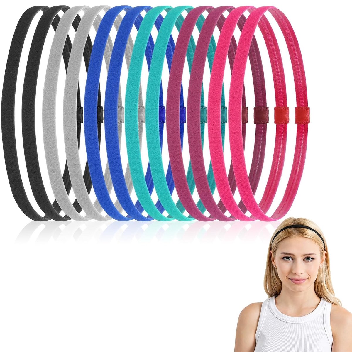 Sport haarband 12 stuks – dun en elastisch – 41 cm – antislip met silicone grip – voor heren en dames – voor hardlopen, yoga, voetbal tennis – zweetband