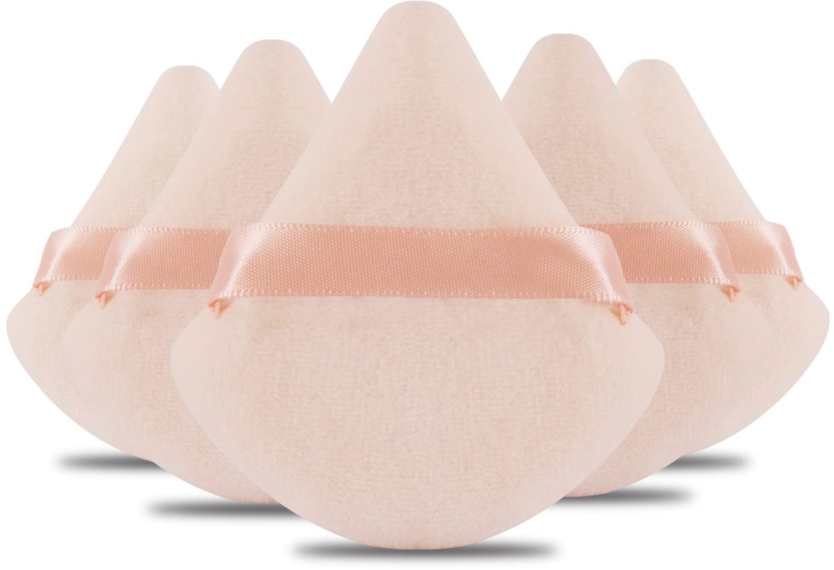 5x powder puff - Poederdons - Make-up spons - Sponsje - Driehoek puff - Beauty blender - Poeder spons - Applicator - Makeup - Powder sponge - Cosmetic sponge - Beauty accessory - 7cm - Beige - Jonyx