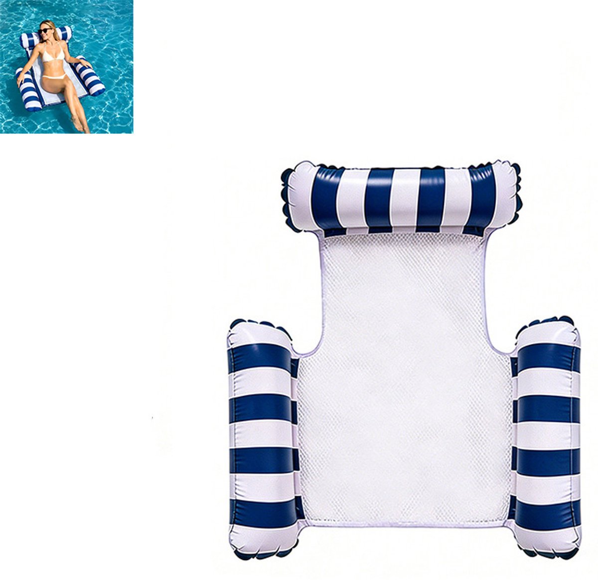Opblaasbare Waterhangmat - Drijvend Zwembadstoel - Zwembad Float - Luchtbed Voor In Het Water - Met mesh midden, comfortabele zitting, geschikt voor volwassenen - PVC - 120×105 cm - Voor Zwembad En Zomerfeest - Donkerblauw