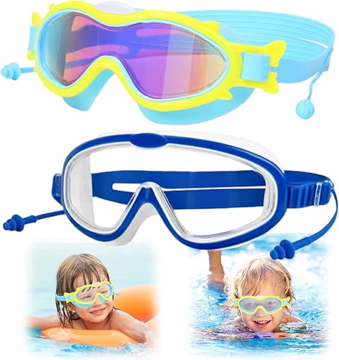 Ulisem - Kinder Zwembril met Oordopjes – Anti Condens Zwembril – Lekvrije Zwembril voor Kinderen & Tieners – Comfortabele Oogbescherming voor Zwemmen, Douche & Sport – Youth Swim Goggles