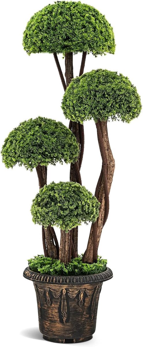 COSTWAY Kunstplant 90 cm, kunstgroene planten met 4 ballen & realistische stam, decoratieve kunstboom met pot, decoratieve kamerplant, cypresplant voor entree thuiskantoor, groen