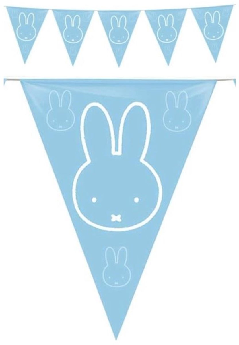 Nijntje vlag - Vlaggenlijn - Slinger - Feestversiering - Kinderfeestje - Nijntje decoratie - Birthday bunting Miffy - Party flags - Geboorte - Birthday banner - Feestslinger - 10 meter - Blauw - Jonyx