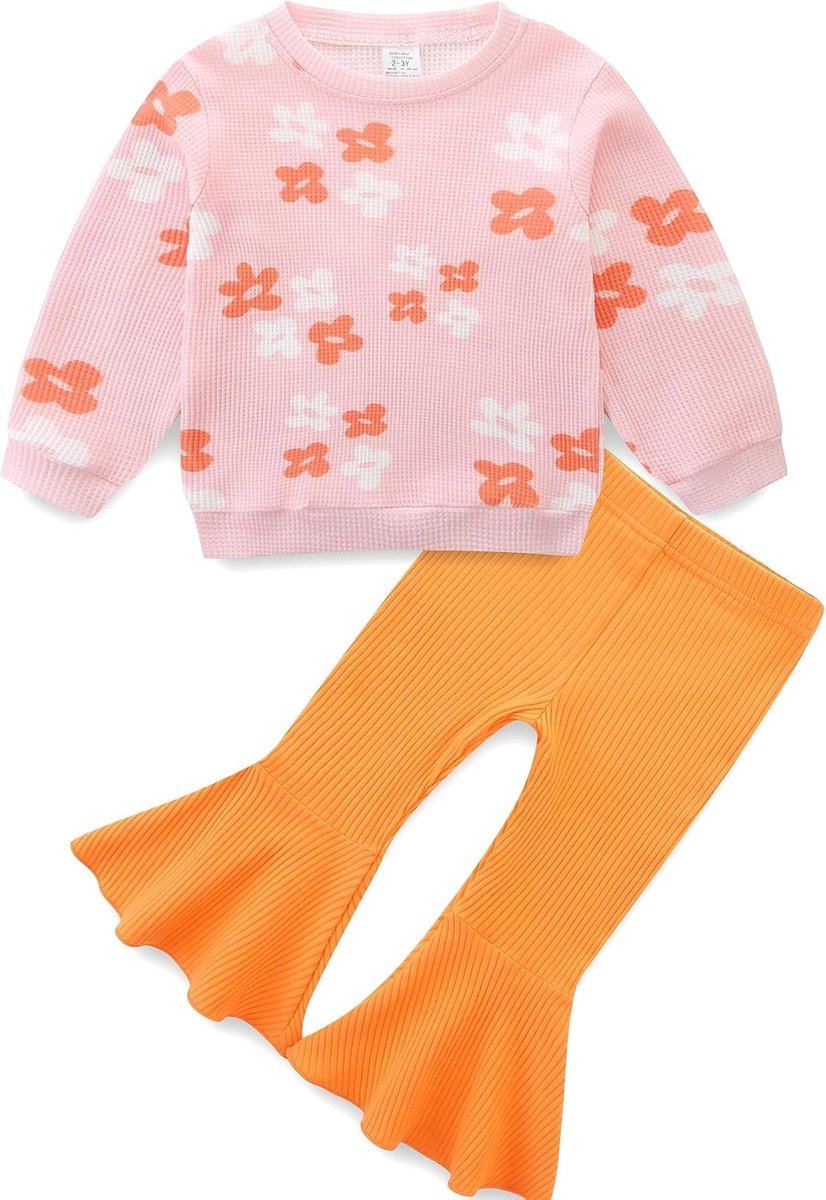 SnelShoppen - Meisjeskledingset 6-12 maanden, Tweedelige Baby Kleding voor Kleine Kinderen, Lange Mouwen T-shirt + Broek, Schattige Outfits voor Feest
