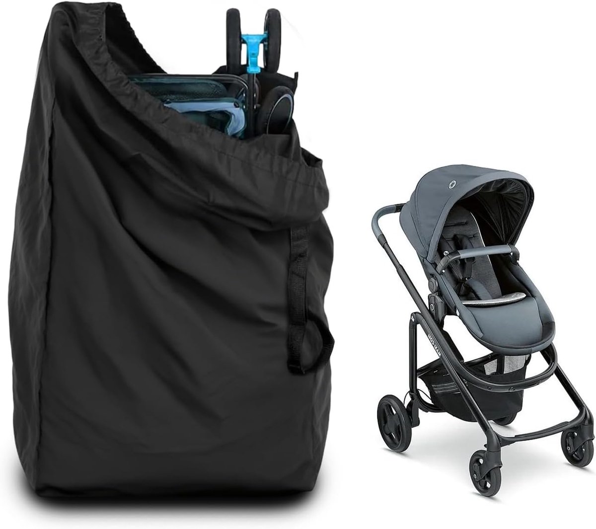 SnelShoppen - Universale Transporttas Kinderwagen, Buggy en Tas - Beschermhoes Vliegtuig - Waterdichte Oxford-stof - 114x39 cm - Zwart - Max 50 kg