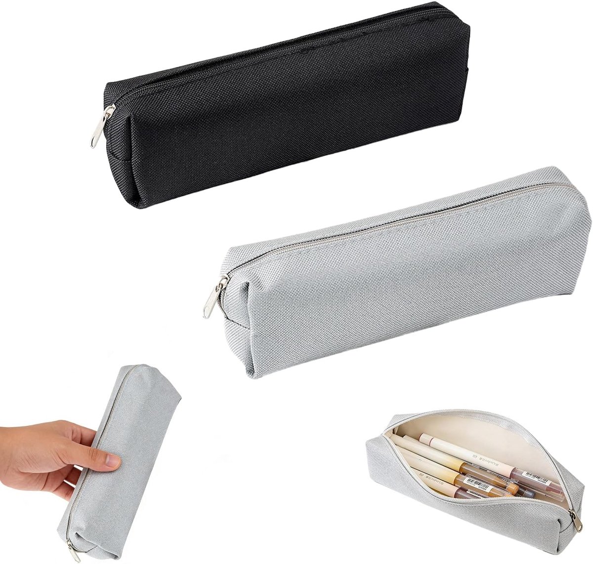 SnelShoppen - Groot Formaat Etui 20cm Zwart Grijs - Multifunctioneel Pennenetui voor School, Kantoor, Reizen - Ruime Organiserende Etui voor Schrijfwa