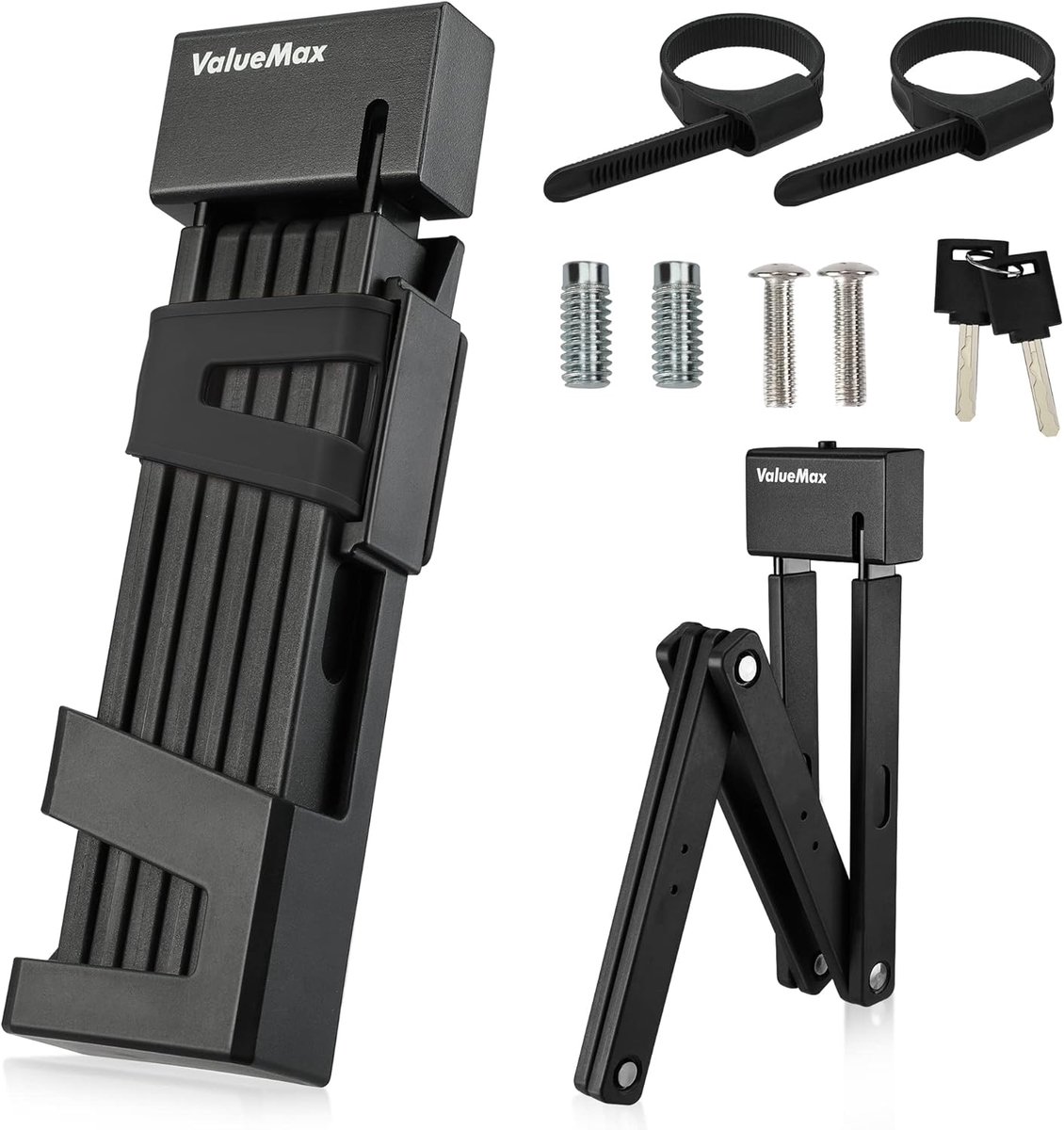SnelShoppen - Vouwslot met Houder, Gehard Staal Fietsslot 100cm Lang, Klapslot met 2 Sleutels en 6 Stalen Segmenten voor E-bike, Fiets, Motorfiets en