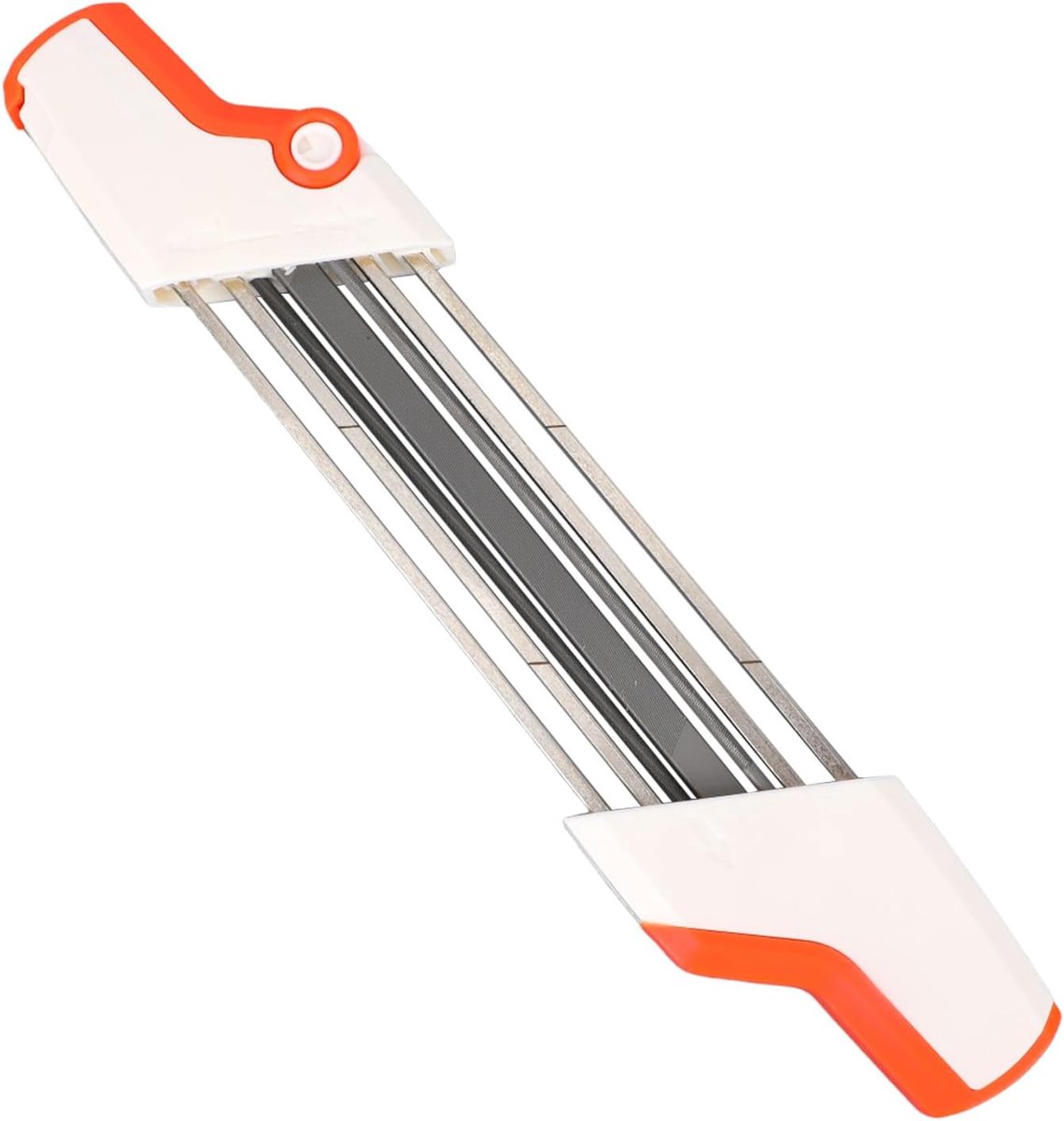 SnelShoppen - 2-in-1 Kettingzaag Slijper voor 3/8" LP Ketting - Multifunctioneel Gereedschap, 4mm Vijl, Oranje/Wit/Zilver - Voor Tuin, Houtbewerking e