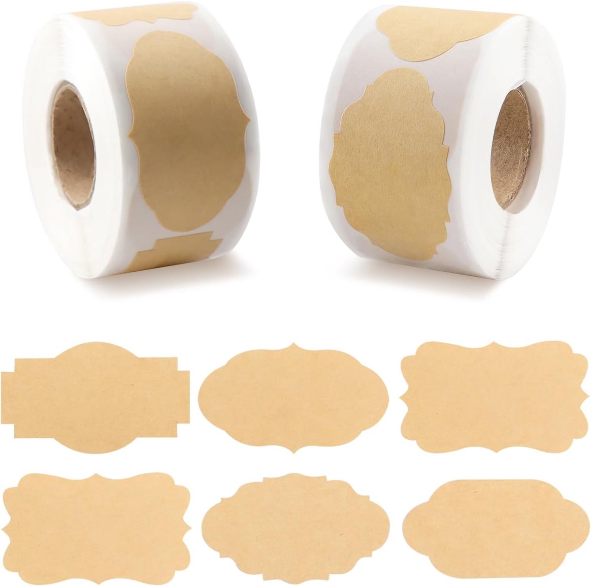 SnelShoppen - 600 Geschenketiketten Bruin 3x5 cm Zelfklevend voor Cosmetica, Handgemaakte Decoraties, Flessen en Potten - Perfect voor Feestjes en Han