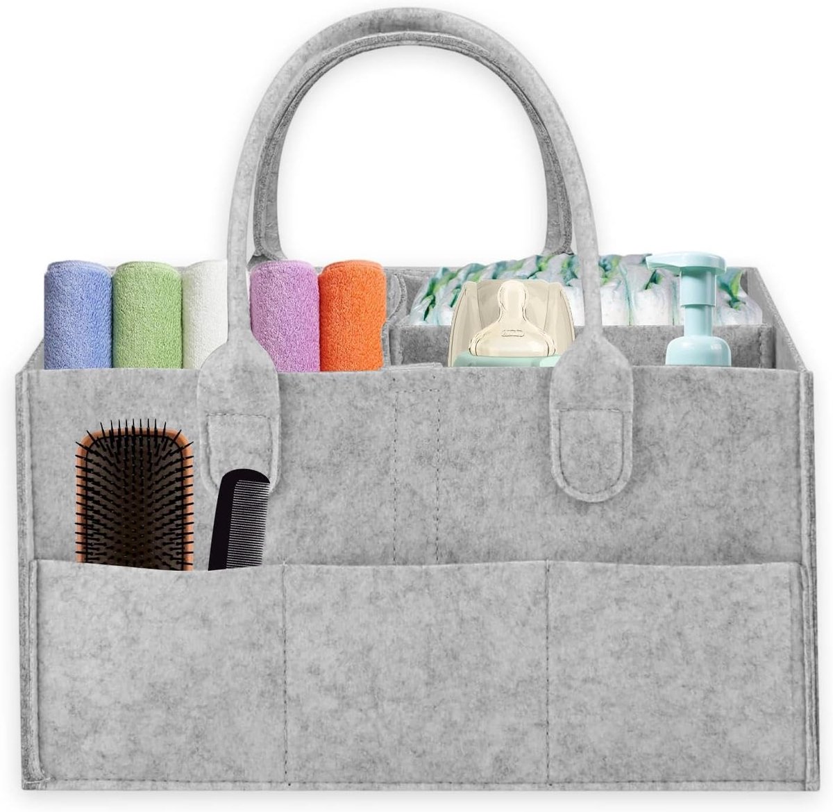 SnelShoppen - Opbergmand Baby's, Luiermand met Vakken, Opvouwbare Organizer voor Luiers, Doekjes, Flessen, Lichtgrijs, Ideaal voor Thuis of Op Reis