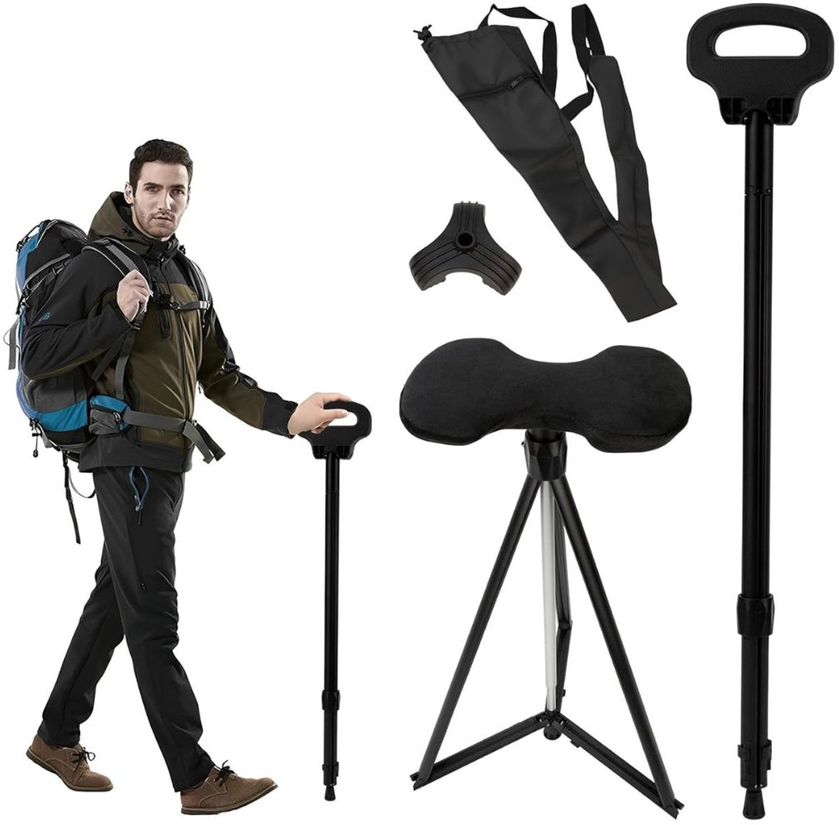 CLGP® Wandelstok met Stoel - Opvouwbaar Krukje - Rustmoment Onderweg - Lichtgewicht aluminium
