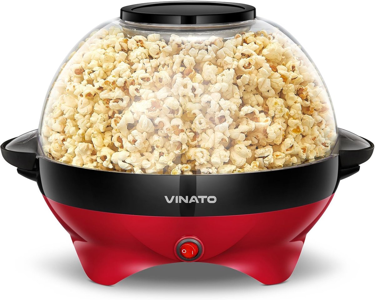 SnelShoppen - Popcornmachine 5L met Suiker, Olie en Boter - Stille en Snelle Popcornmaker - Anti-aanbaklaag en Afneembaar Verwarmingsoppervlak - Ideaa