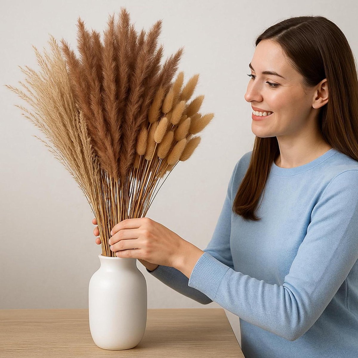 Gedroogde Pampaskruiden - Droogboeket Riet - Huis Decoratie - Natuurlijk Boheemse Stijl - 50 cm - Bruin