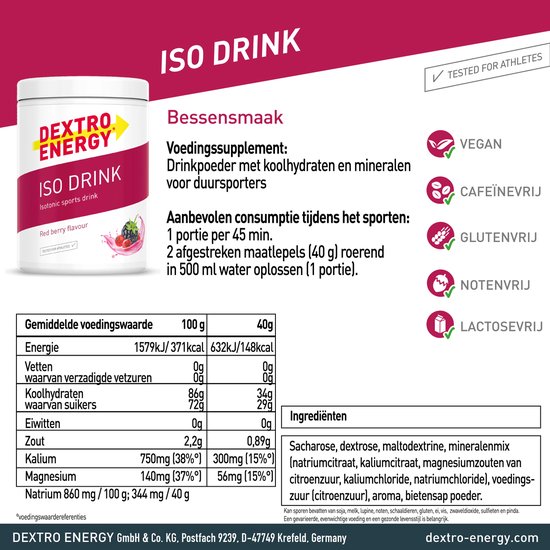 Dextro Energy Iso Drink Bosvruchten - 440 gram (11x500ml) - Isotone Sportdrank Poeder - Isotonic Sportdrank - Elektrolyten — afbeelding 4