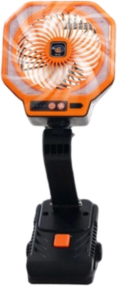 Draagbare Ventilator - Oplaadbare Ventilator - Kamperen Buiten - Met LED Lamp - 16x15x16 cm - Oranje
