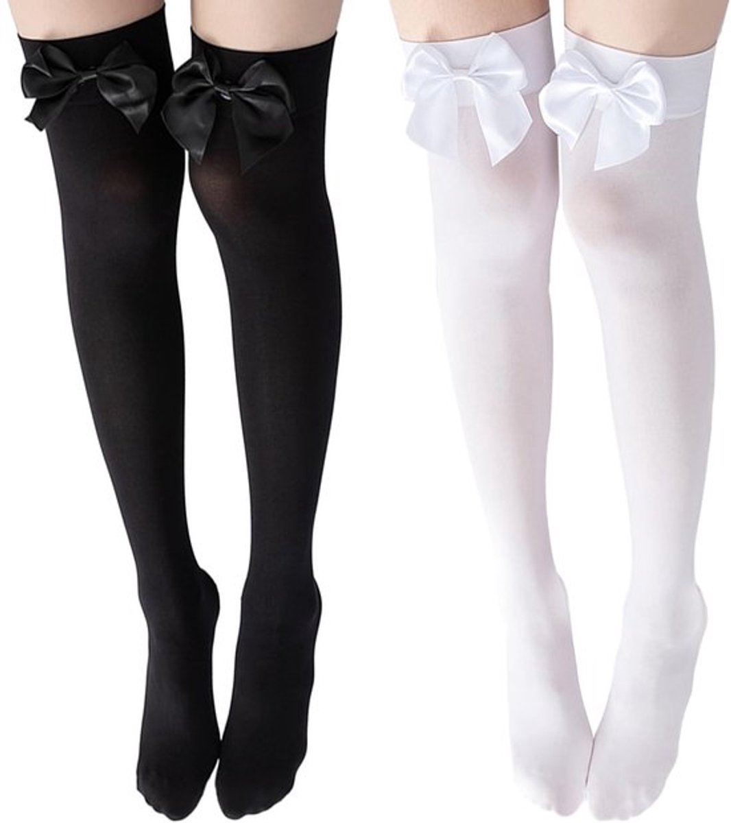 2 Pairs Knie Hoge Sokken Wit en Zwart Ademend voor Vrouwen Lente Herfst Velvet Wit Zwart Unicode, wit, zwart