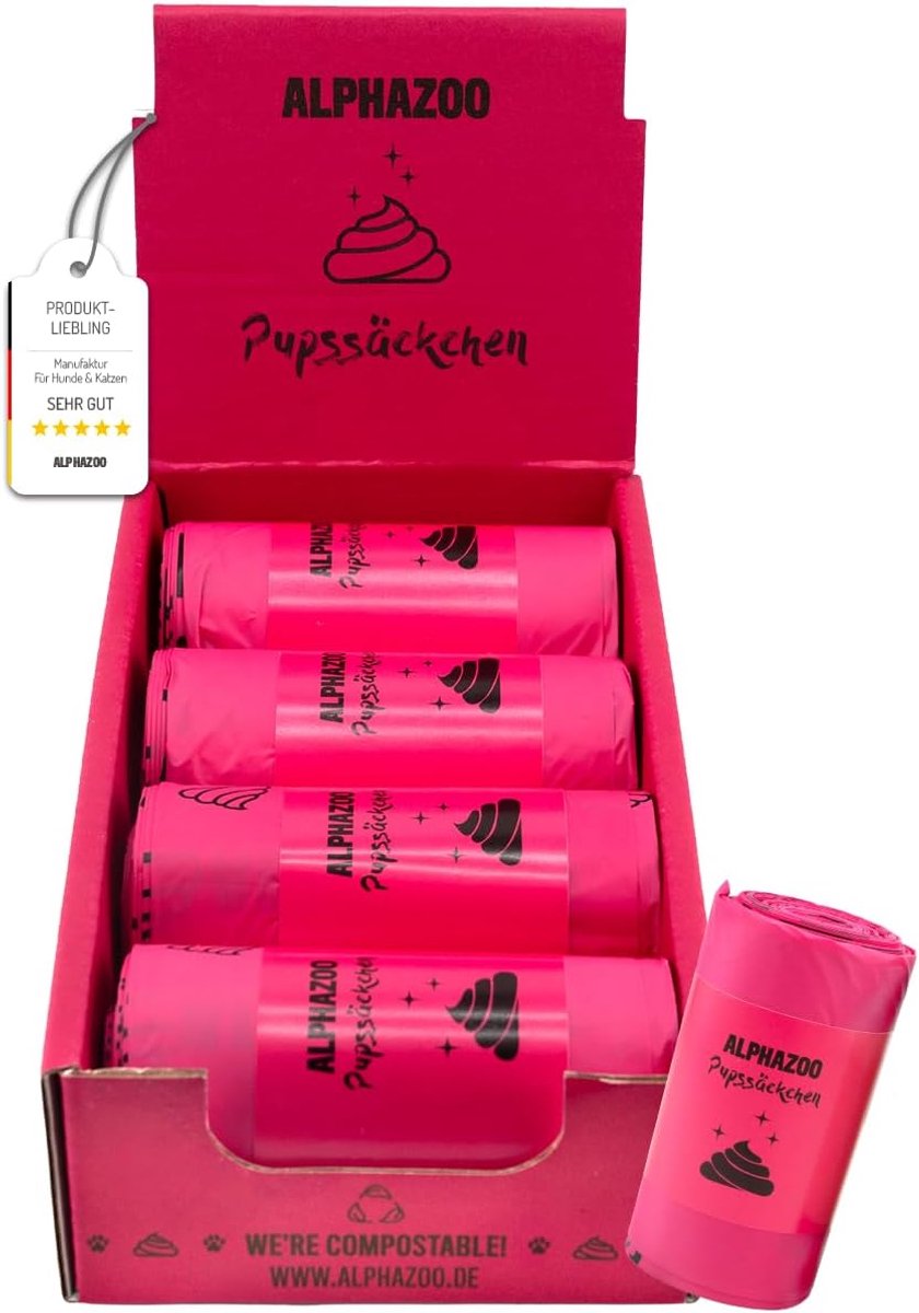SnelShoppen - Biodegradable Dog Poop Bags | 120 Stuks Roze, Duurzaam, Lekvrij en Scheurvast | Milieuvriendelijke Hondenpoepzakjes van Plant-based Biop