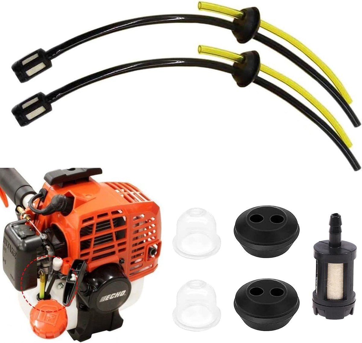 SnelShoppen - Universele Benzinefilter Set, Brandstofslangen, Afdichtingen, 6-delige Brandstoffilters Kit voor Bosmaaiers, Grasmaaiers, Kettingzagen,