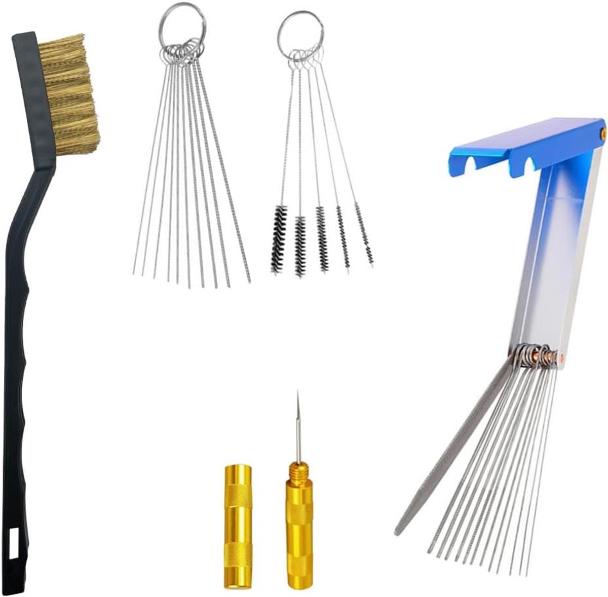 SnelShoppen - Carburetor Sprayer Cleaning Kit - Complete Set voor Auto, Motor, Quad, Tuinmachines - 13 Draadjes, 10 Naalden, 5 Borstels, Onderhoudstoo