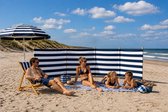 Windscherm - TOPPER!! Windscherm - Marine Blauw - Wit - 5 meter Sterk Dralon - 2 Delige Houten stokken 180 cm - Strandscherm - Campingscherm - Tuinscherm