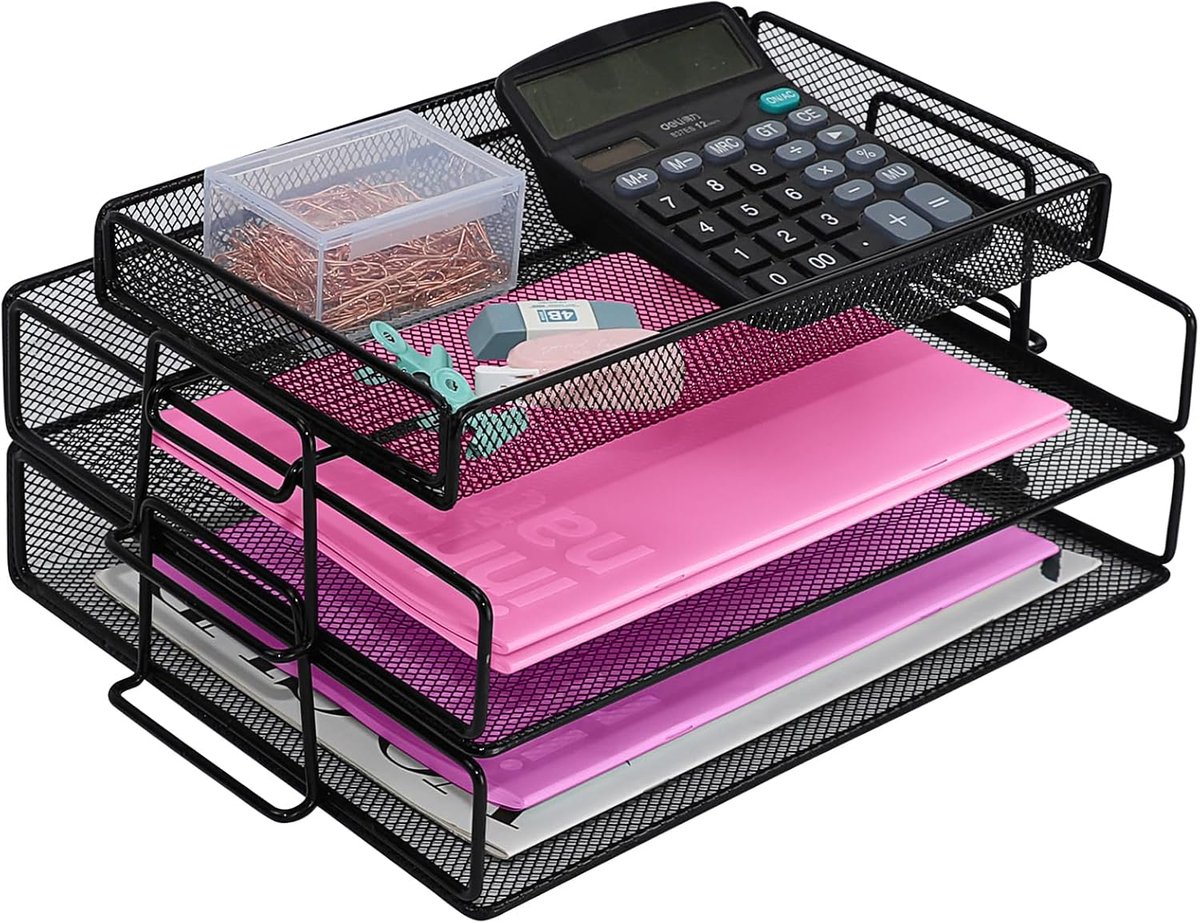 SnelShoppen - Bureau-organizer met documentenplank, 2 stuks, stapelbaar metaal, A4-bureau-accessoires, multifunctionele kantoorbenodigdheden voor thui