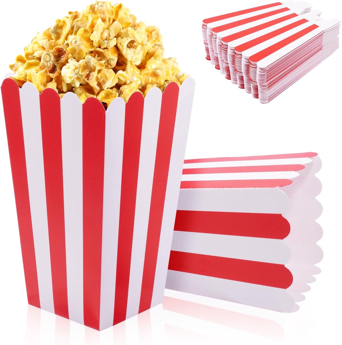 SnelShoppen - 60 Stuks Kleine Popcorn Dozen Rood-Wit Gestreept - Hittebestendige Popcornboxen voor Filmavonden, Verjaardagsfeestjes, Bioscoop, Carnava