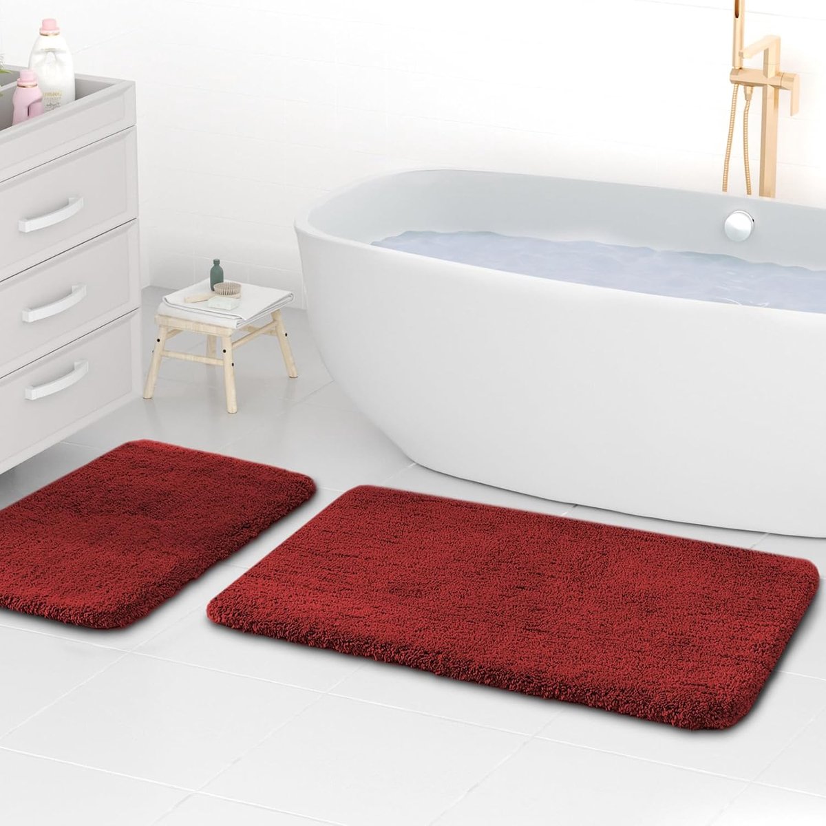 SnelShoppen - Super Dikke Microvezel Badmatten 50x80cm en 40x60cm, Rood, Super Absorberend en Luxe Voelt Zacht aan voor Badkamer, Douche en Toilet