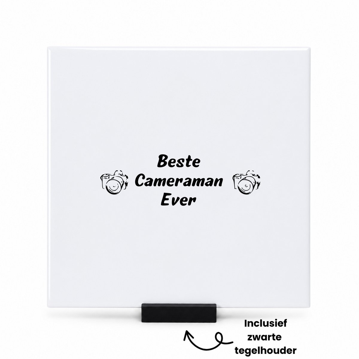 Hacebo cameraman tegeltje met tegelhouder - Vlogger - de beste cameraman - tegeltjes met tekst - cameramannen - filmen - spreuktegels - 15x15 CM Wit
