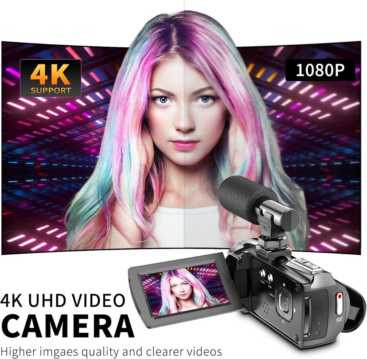 SnelShoppen - Video Camera Camcorder 4K 36MP Vlogging Camera voor YouTube, 30FPS Digitale Camera met 18x Zoom, 3.0 Inch Draaibaar IPS Scherm, Inclusie thumbnail 2
