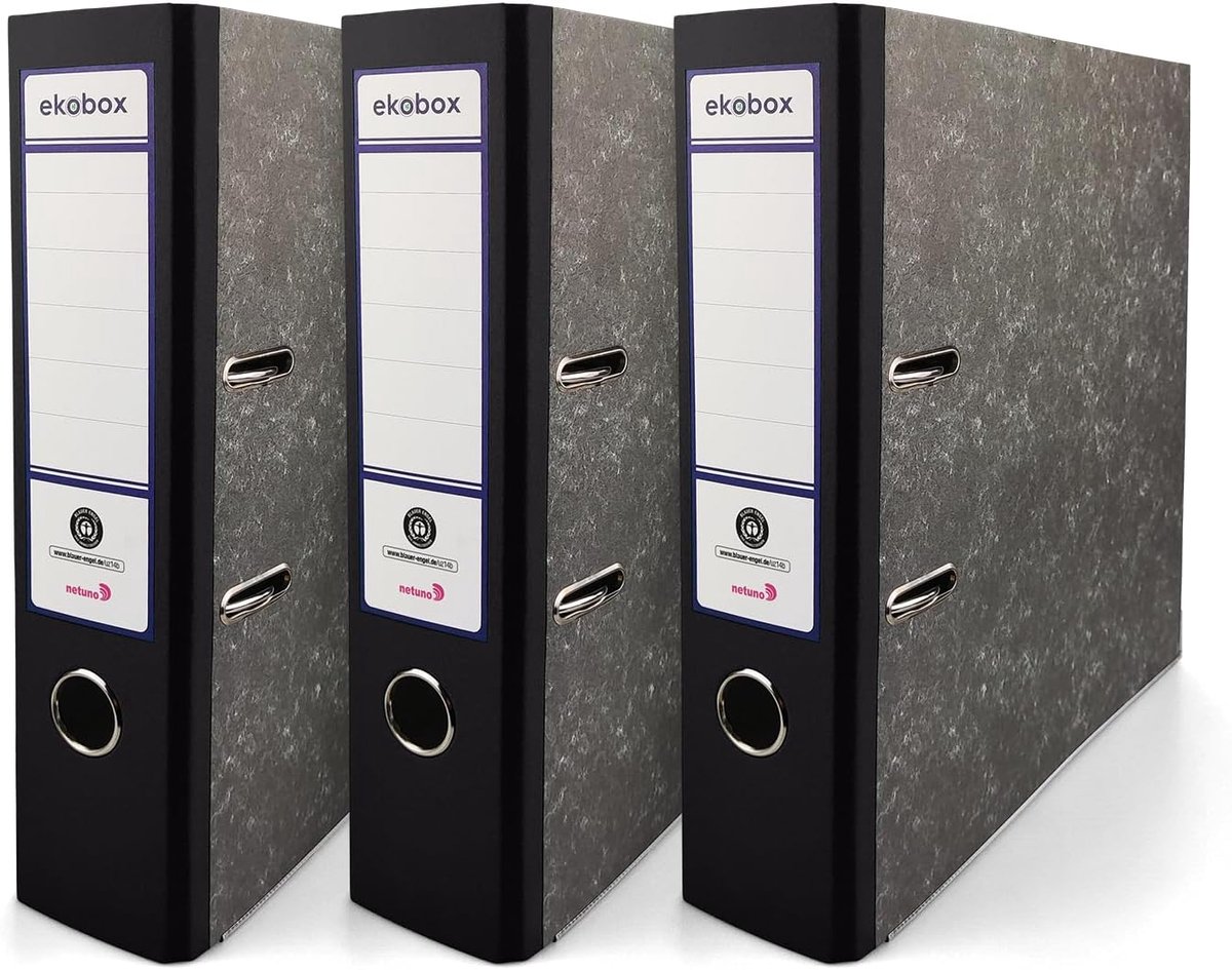 SnelShoppen - Netuno 3 Ordner 2 Ring Binders Ekobox Marbled Black Folder Planner 75mm A4 Breed Karton voor Kantoor Archivering en Organisatie