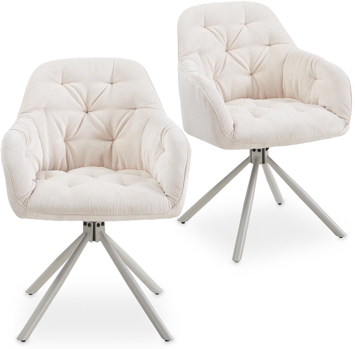 Eetkamerstoelen AYA, 360° draaibaar, set van 2 – crèmewit