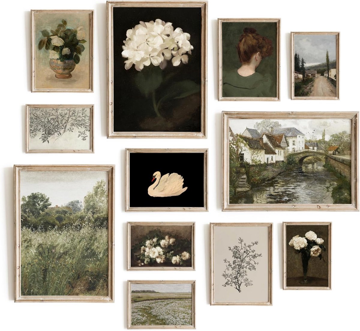 SnelShoppen - Set van 12 Decoratieve Wanddecoraties Vintage Stijl Collage Modern Neutral Decoratie voor Slaapkamer, Studie, Woonkamer zonder Lijst