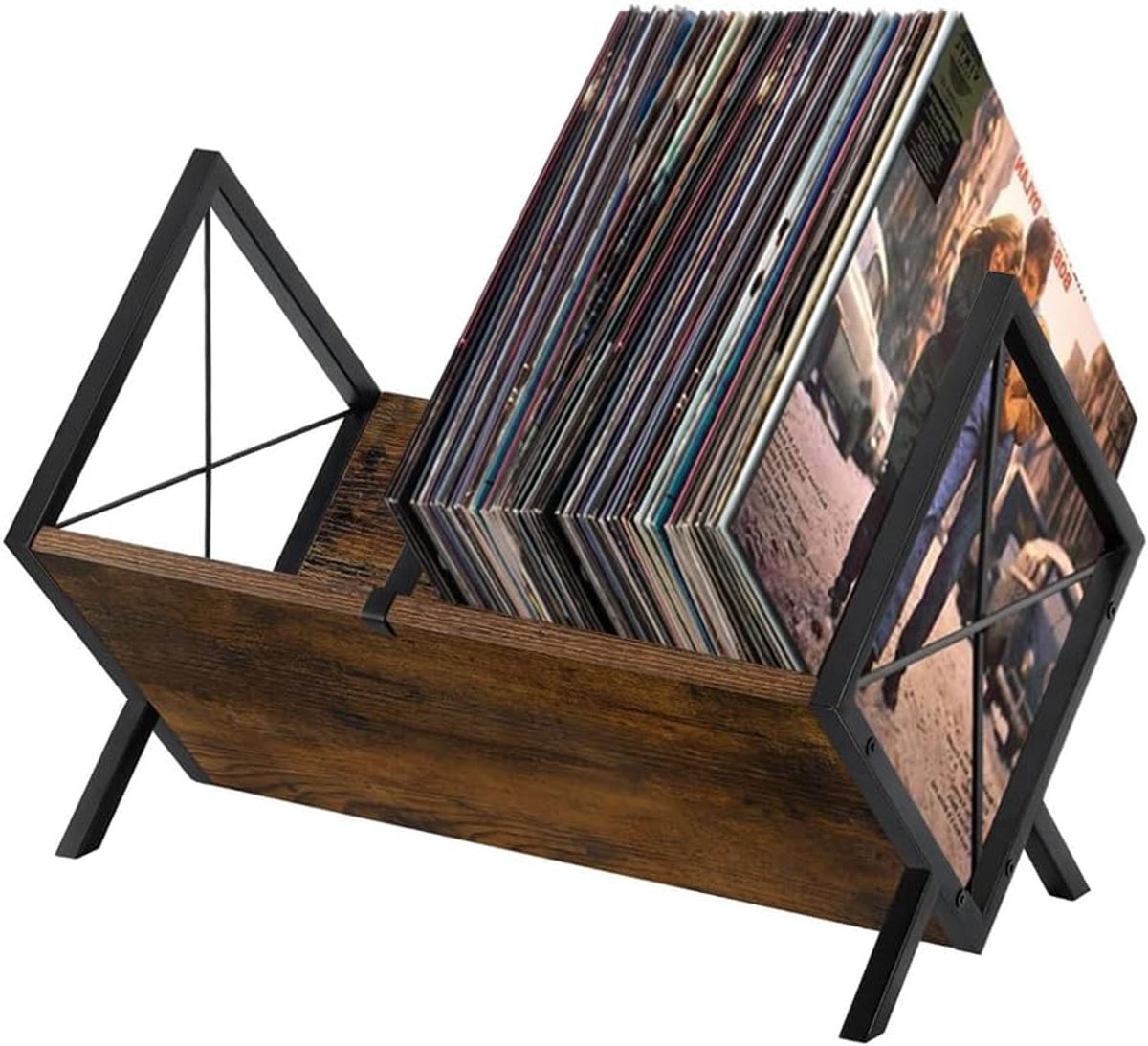 SnelShoppen - Gramophone Record Stand voor 80 LP's, Vinyl Record Holder met Verstelbare Divider, CD Album Organizer, Magazine en Brochurehouder, Retro