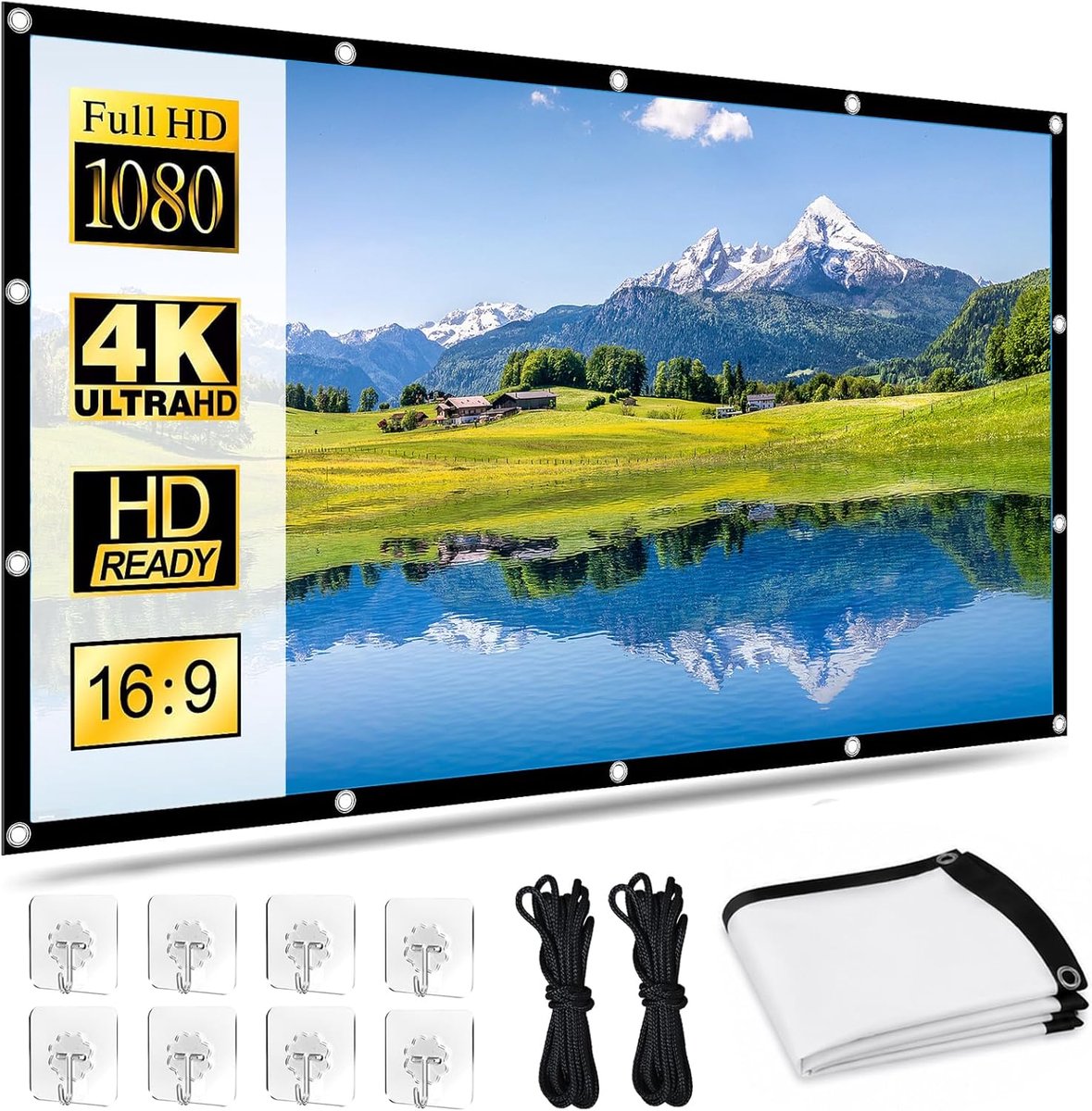 SnelShoppen - Beamerscherm 120 inch, HD Projectiescherm, Opvouwbaar, Kreukvrij en Draagbaar, 16:9, Perfect voor Thuisbioscoop, Kantoor, Camping