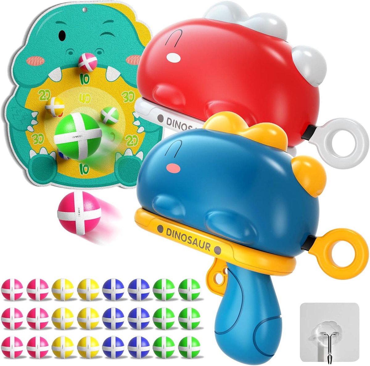 SnelShoppen - Dinosaur Dart Board Voor Kinderen 3-6 Jaar, Buiten Speelgoed Met Plakballen, 24 Stuks, Leuk Voor Feestjes, Binnen En Buiten Spelletjes