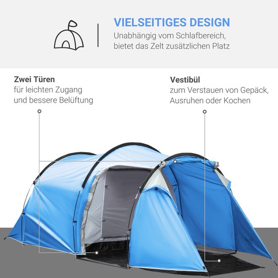 MIVRAY Tent - Tunneltent Voor 2-3 Personen - 426 x 206 x 154 cm - Polyester - Lichtblauw - Met Voorruimte, 2 Deuren En Draagtas van Mivray Tent — afbeelding 2