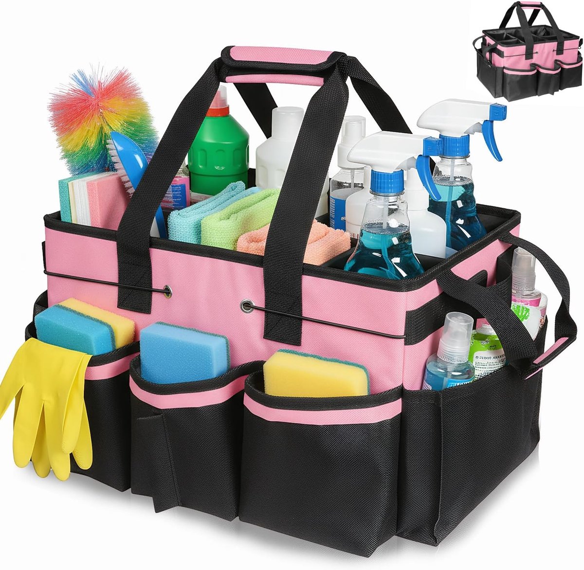 SnelShoppen - Grote schoonmaak tray met handvat, multi-compartiment schoonmaak tas met uitneembare verdelers en verstelbare schouderband, organiser vo
